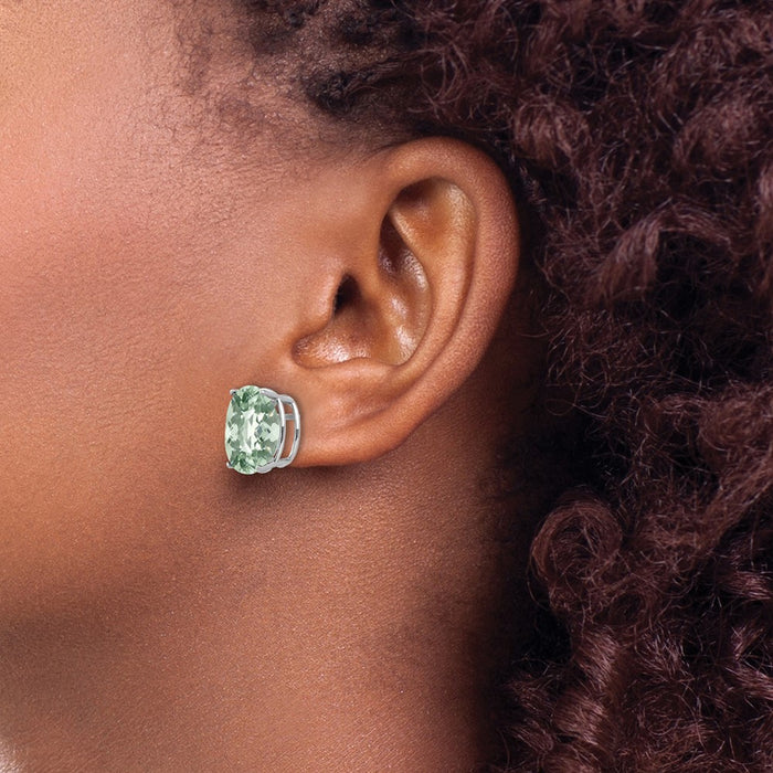 Exclusive 14K Gold 12x10mm Oval Green Quartz Earrings - Stylish & Affordable-3