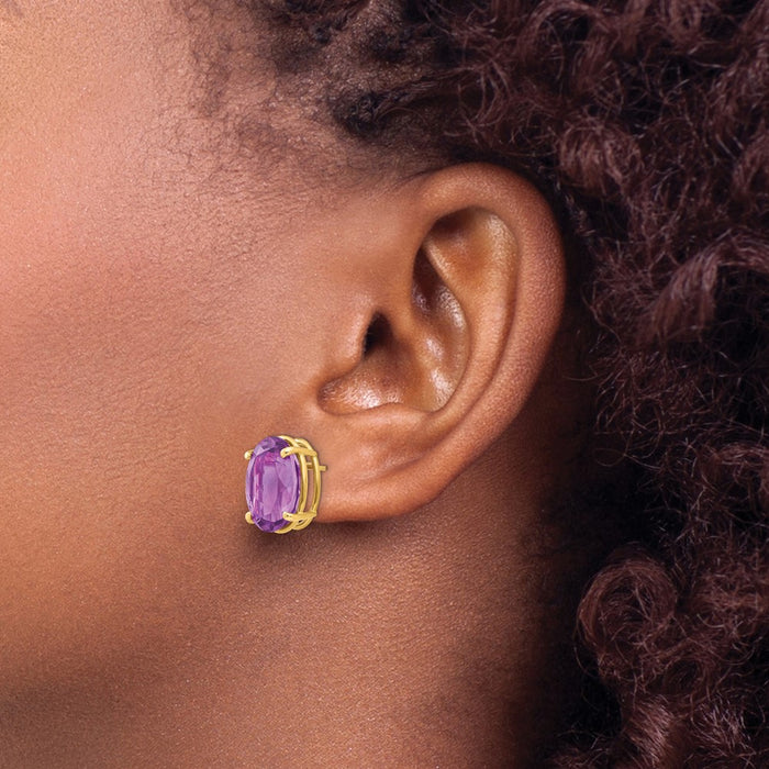 Buy Stylish 14K Gold Oval Amethyst Earrings 14x10mm - Luxury Value Design-3