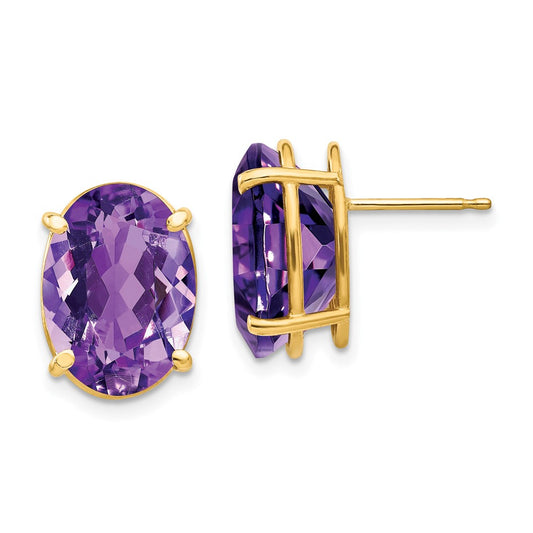 Buy Stylish 14K Gold Oval Amethyst Earrings 14x10mm - Luxury Value Design