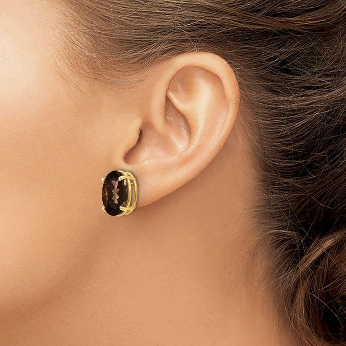 Exclusive 14K Gold 14x10mm Oval Smoky Quartz Earrings - Stylish Value-3