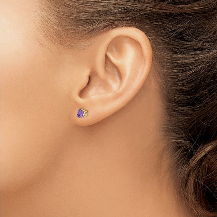 Buy Stylish 14K Gold 5mm Trillion Cut Amethyst Earrings - Luxury Value-3