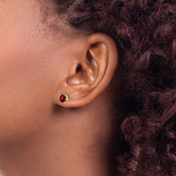 High-quality 14K Gold 5mm Trillion-Cut Garnet Earrings | Stylish Luxury Value-3