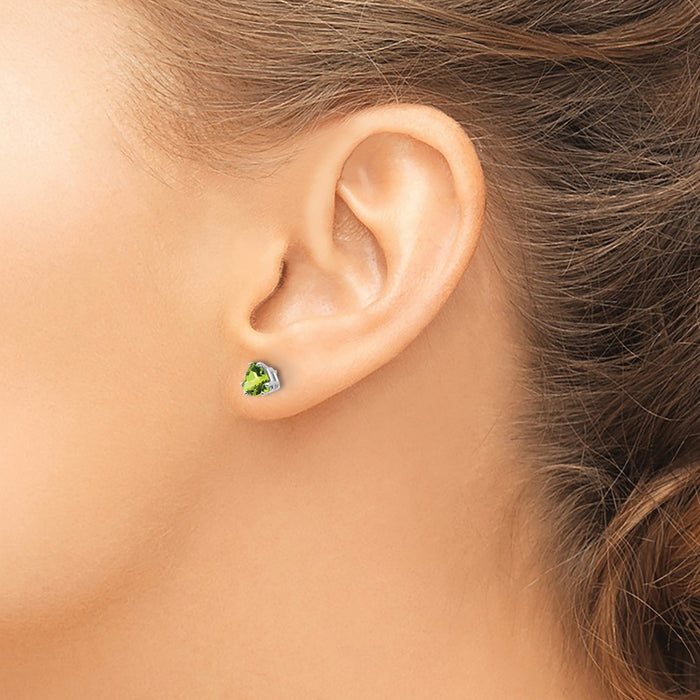 Buy 14K White Gold Trillion Cut Peridot Stud Earrings - Stylish Gemstone Luxury-3