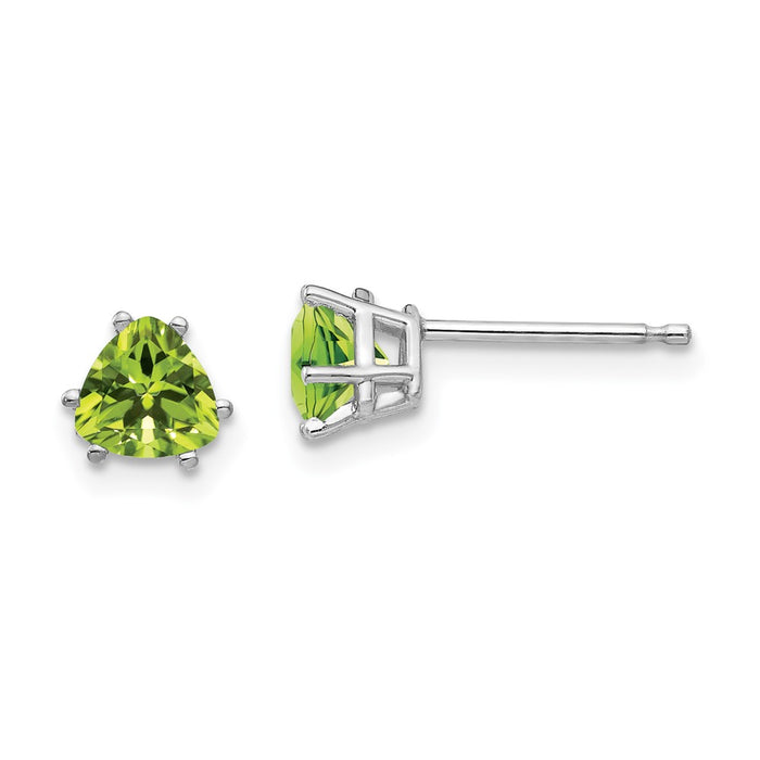 Buy 14K White Gold Trillion Cut Peridot Stud Earrings - Stylish Gemstone Luxury-1