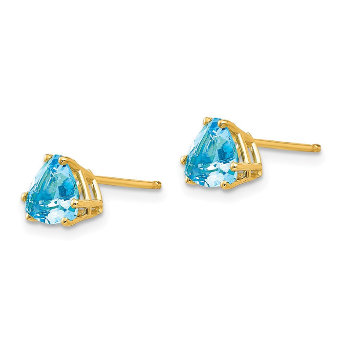 Shop Stylish 14K Gold 6mm Trillion-Cut Blue Topaz Earrings - Luxury Value!-2
