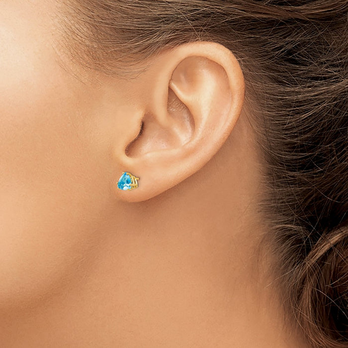 Shop Stylish 14K Gold 6mm Trillion-Cut Blue Topaz Earrings - Luxury Value!-3