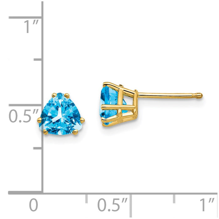 Shop Stylish 14K Gold 6mm Trillion-Cut Blue Topaz Earrings - Luxury Value!-4