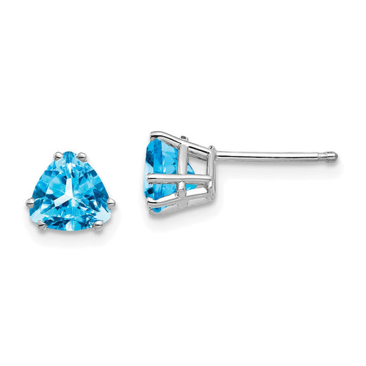 Buy Stylish 14K White Gold 6mm Trillion-Cut Blue Topaz Earrings - Luxury Value!