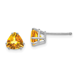 High-Quality 14K White Gold Trillion-Cut Citrine Stud Earrings - Stylish Value