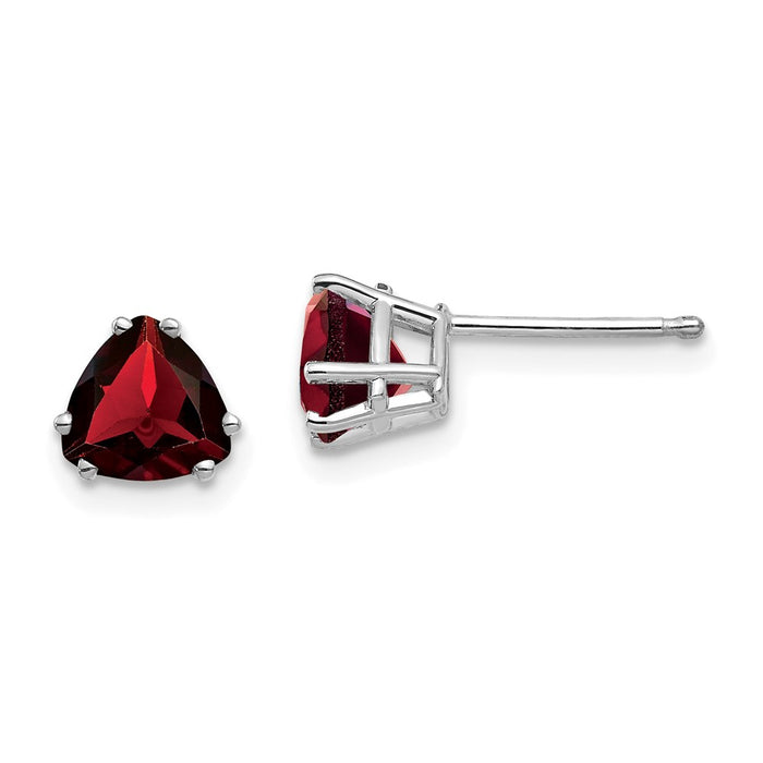 High-Quality 14K White Gold 6mm Trillion Cut Garnet Earrings | Stylish Value!-1