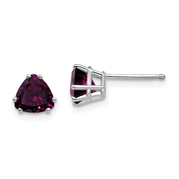 Buy Exclusive 14K White Gold Trillion Cut Rhodolite Garnet Stud Earrings - Stylish Value!-1