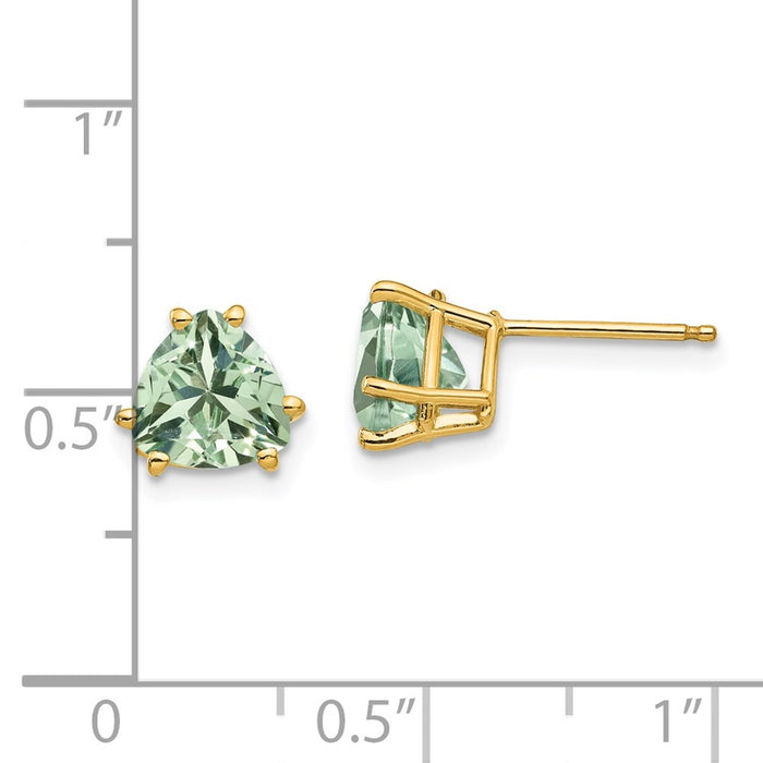 Buy Luxury 14K Gold 7mm Trillion-Cut Green Quartz Earrings - Stylish Value!-4