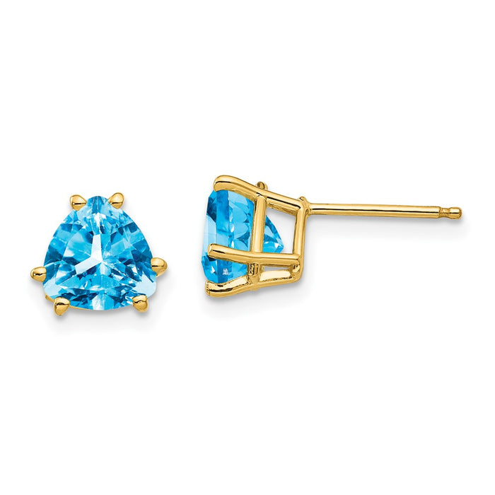 High-Quality 14K Gold 7mm Trillion-Cut Blue Topaz Earrings | Stylish Value Deal-1