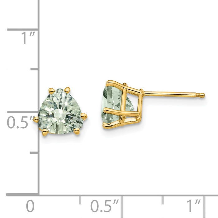 Designer 14K Gold 7mm Trillion-Cut Green Quartz Earrings - Stylish Luxury Value-4