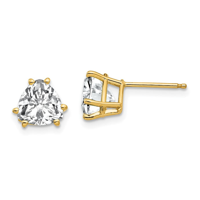 Exclusive 14K Gold 7mm Trillion Cut Cubic Zirconia Earrings - Stylish Value!-1