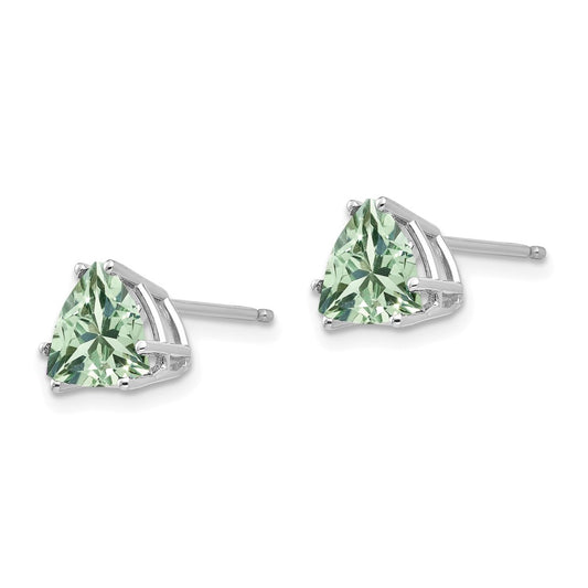 Buy Stylish 14K Gold 7mm Trillion Cut Green Quartz Earrings - Affordable Luxury!