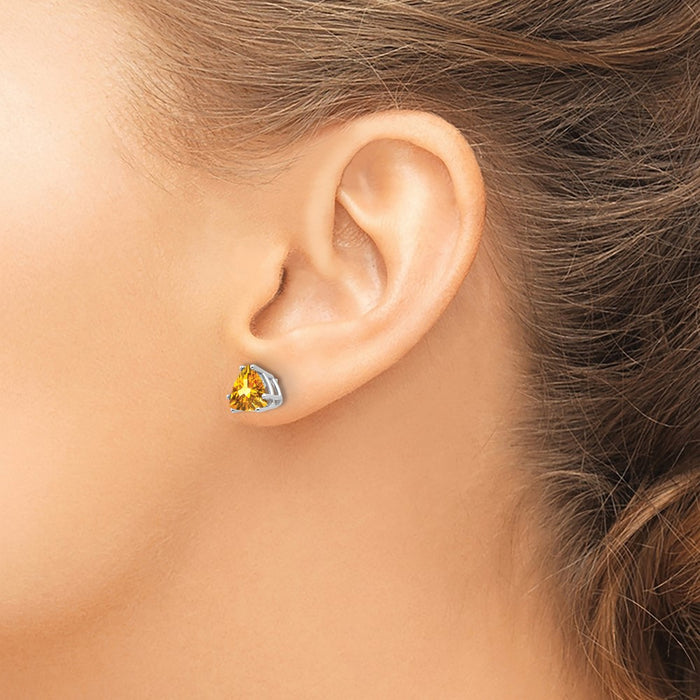 Buy Exclusive 14K White Gold Trillion-Cut Citrine Stud Earrings - Stylish Value-3