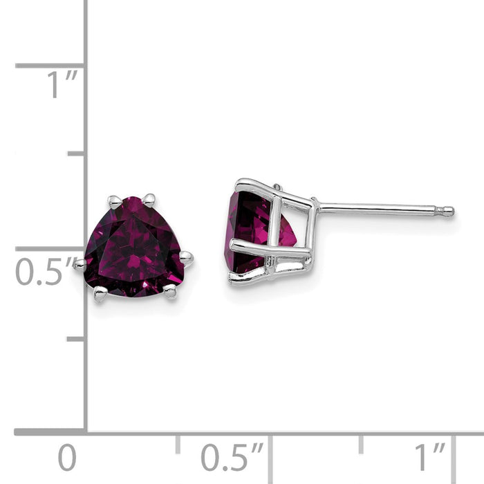 Buy Stylish 14K White Gold Trillion Cut Rhodolite Garnet Stud Earrings-4