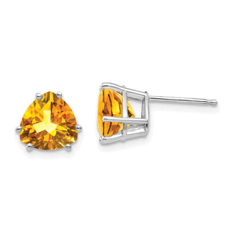 Buy Exclusive 14K White Gold 8mm Citrine Trillion Cut Stud Earrings - Stylish Value!