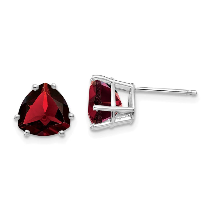Exclusive 14K White Gold Garnet Stud Earrings - Stylish Trillion Cut, Affordable Price-1