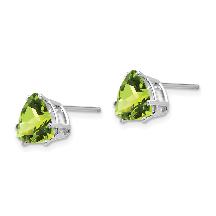 Exclusive 14K White Gold Trillion Peridot Stud Earrings - Stylish Value Buy-2