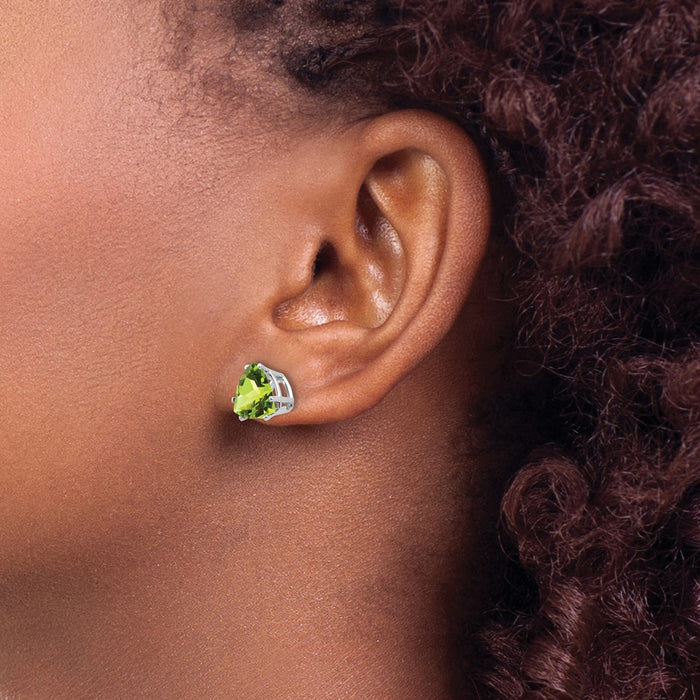 Exclusive 14K White Gold Trillion Peridot Stud Earrings - Stylish Value Buy-3