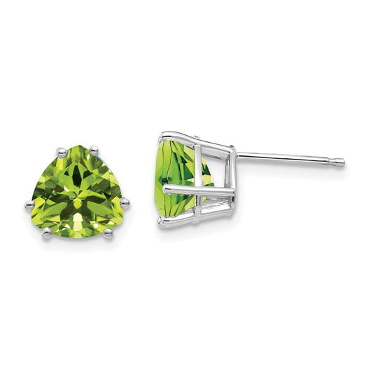 Exclusive 14K White Gold Trillion Peridot Stud Earrings - Stylish Value Buy