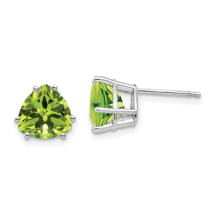 Exclusive 14K White Gold Trillion Peridot Stud Earrings - Stylish Value Buy-1