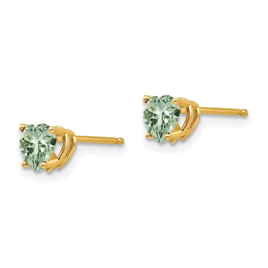 High-Quality 14K Gold 5mm Heart-Shaped Green Quartz Earrings - Stylish Value!