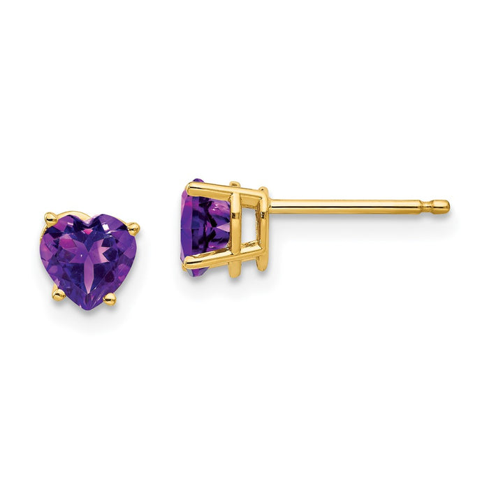 Exclusive 14K Gold 5mm Heart-Shaped Amethyst Earrings - Stylish Luxury!-1