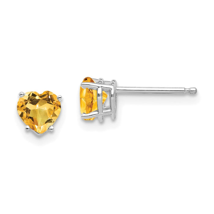 High-Quality 14K White Gold 5mm Heart-Shaped Citrine Earrings - Stylish Value-1