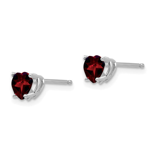 Buy Affordable 14K White Gold Heart-Shaped Garnet Earrings, 5mm Style