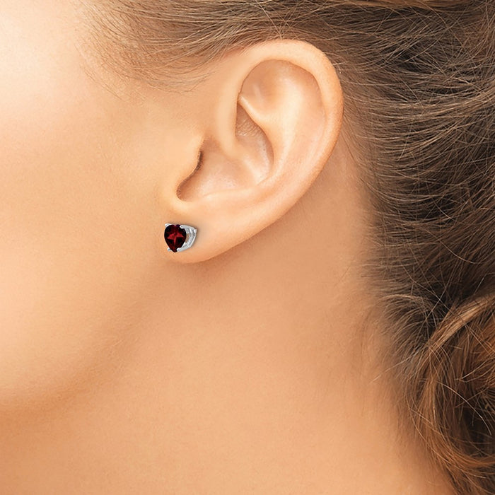 Buy Stylish 14K White Gold Heart-Shaped Garnet Earrings - 6mm, Luxury Gemstone-3