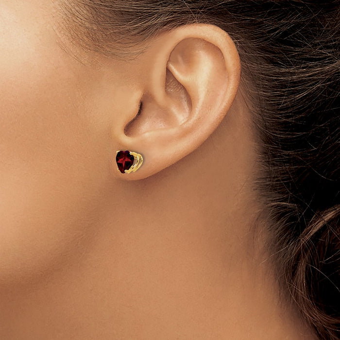 Exclusive 14K Gold 7mm Heart-Shaped Garnet Earrings - Stylish Luxury!-3