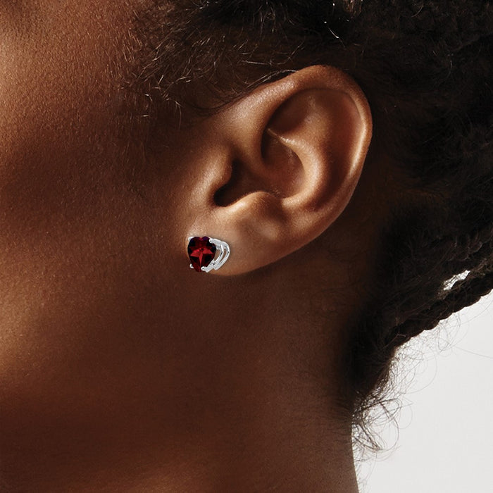 High-quality 14K White Gold 7mm Heart-Shaped Garnet Earrings - Stylish Luxury-3