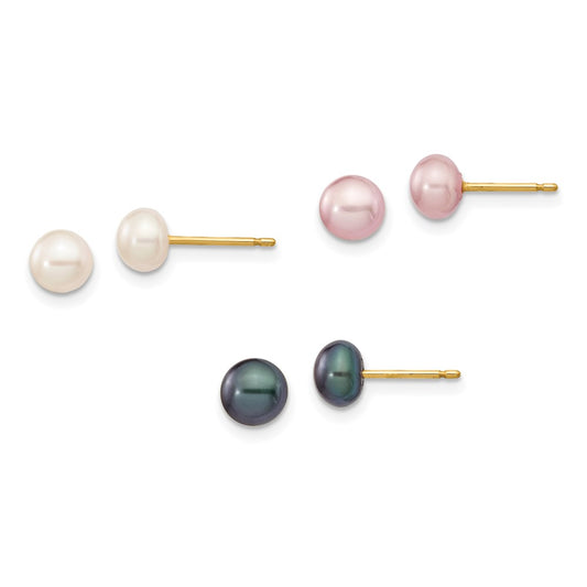 Buy 14K Gold Multicolor Pearl Earrings Set - 3 Pairs, Stylish & Affordable