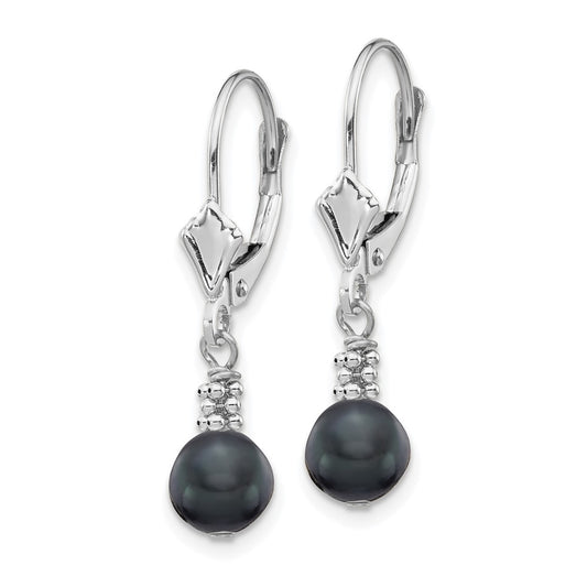 Buy Stylish 14K White Gold Leverback Earrings with 5-6mm Black Pearls