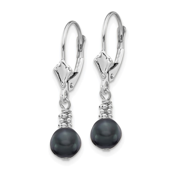 Buy Stylish 14K White Gold Leverback Earrings with 5-6mm Black Pearls-2