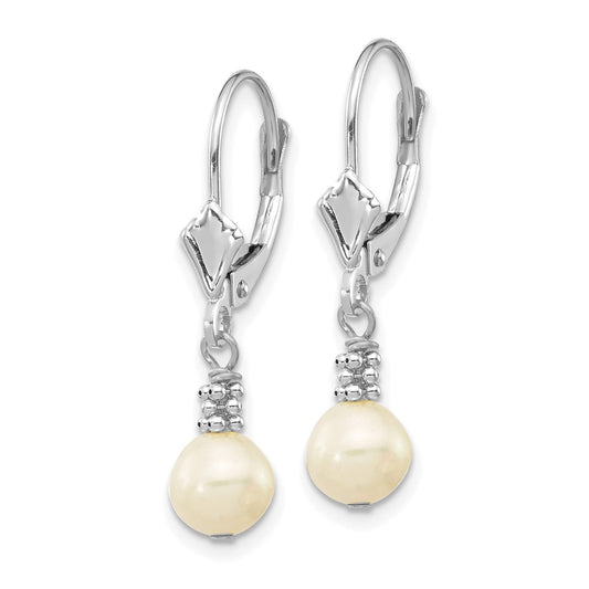 Exclusive 14K White Gold Pearl Dangle Earrings - Stylish 5-6mm Size & Leverback Closure