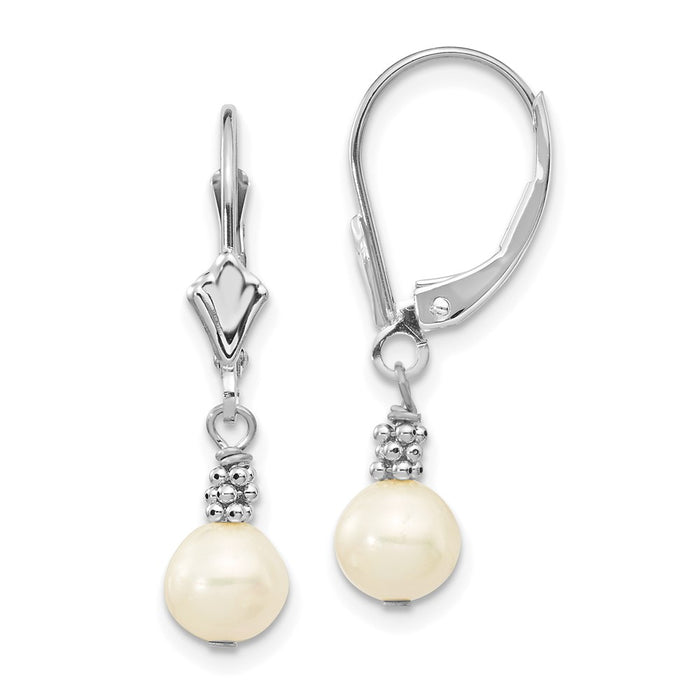 Exclusive 14K White Gold Pearl Dangle Earrings - Stylish 5-6mm Size & Leverback Closure-1