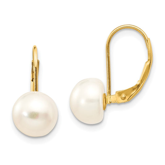 Exclusive 14K Gold Leverback Earrings with 8-9mm Freshwater Pearls - Stylish Value!