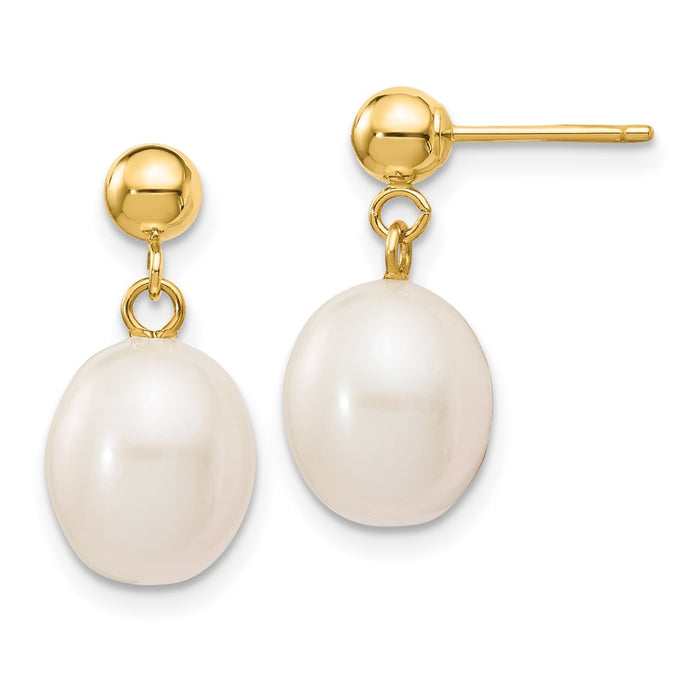 High-Quality 14K White Gold 8-9mm Pearl Dangle Earrings - Stylish Value Deal-1