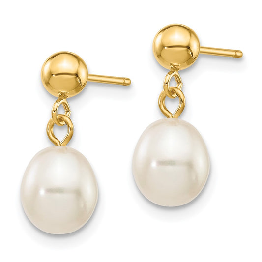 Buy Stylish 14K White Gold Freshwater Pearl Dangle Earrings - 6-7mm