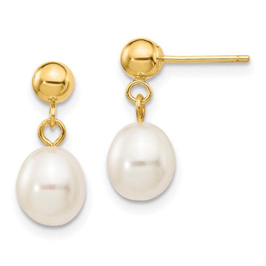 Buy Stylish 14K White Gold Freshwater Pearl Dangle Earrings - 6-7mm
