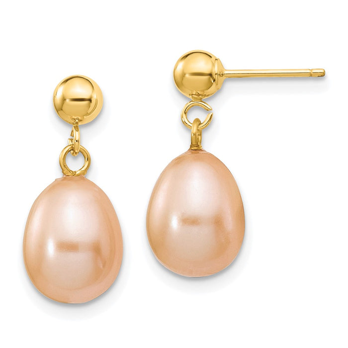 Exclusive 14K Gold Pink Rice Freshwater Pearl Earrings 8-9mm - Stylish Value!-1