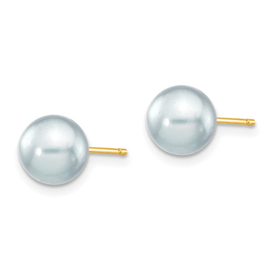 Buy Stylish 14K Gold Grey Round Akoya Pearl Stud Earrings - 7-8mm Luxury
