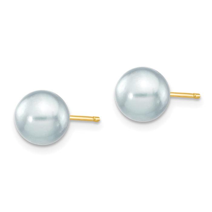 Buy Stylish 14K Gold Grey Round Akoya Pearl Stud Earrings - 7-8mm Luxury-2