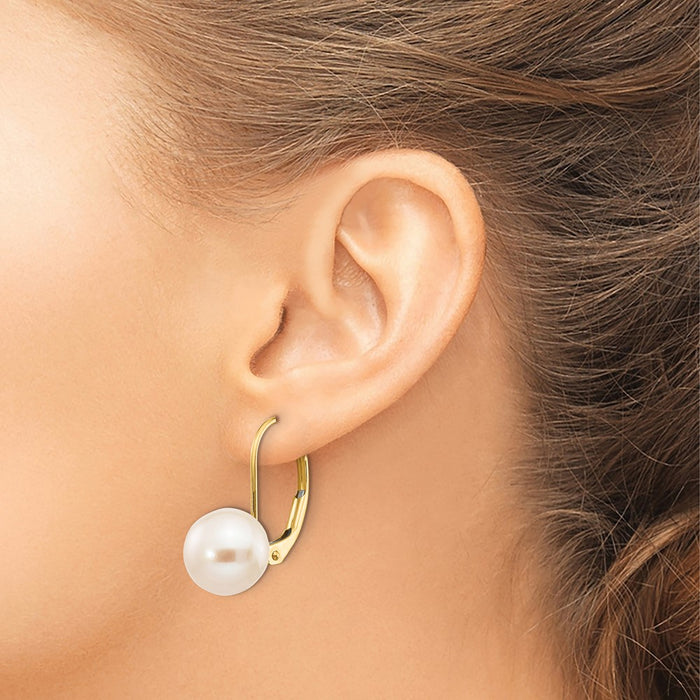 High-Quality 14K Gold 8-9mm Pearl Leverback Earrings - Stylish Luxury Value-3