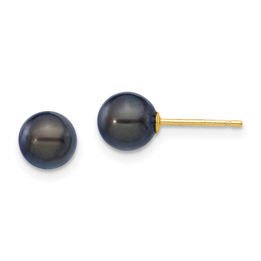 Exclusive 14K Gold Black Akoya Pearl Earrings, 6-7mm - Stylish Luxury!