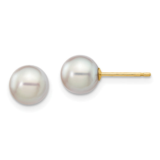 Buy Stylish 14K Gold 6-7mm Grey Round Akoya Cultured Pearl Stud Earrings
